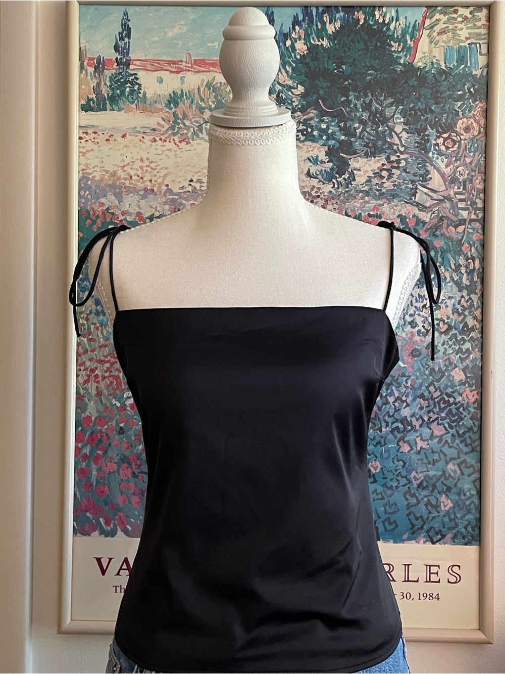 Abercrombie & Fitch Black Satin Tank Top M Tie Shoulder Ruched Cropped Going Out
